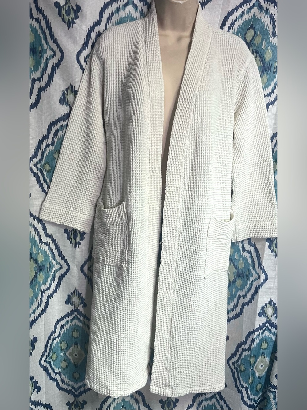 Coyuchi 100% Organic Cotton Waffle Long Robe Creamy/Off White XS/S - Picture 2 of 5